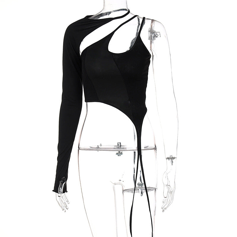 Hollow Irregular Single Sleeve Top Hot Girl Slim Fit Slimming T-shirt