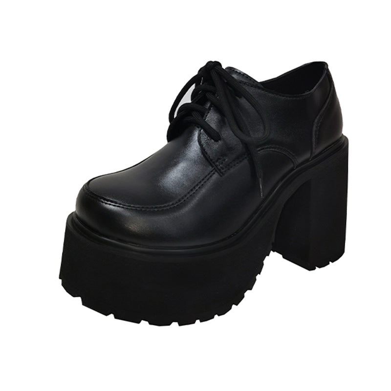Platform Muffin Lace Up Round Toe Chunky Heel Platform