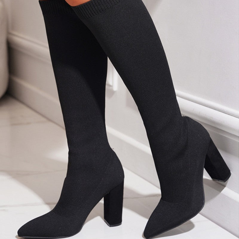 Pointed Toe Chunky Heel Stretch