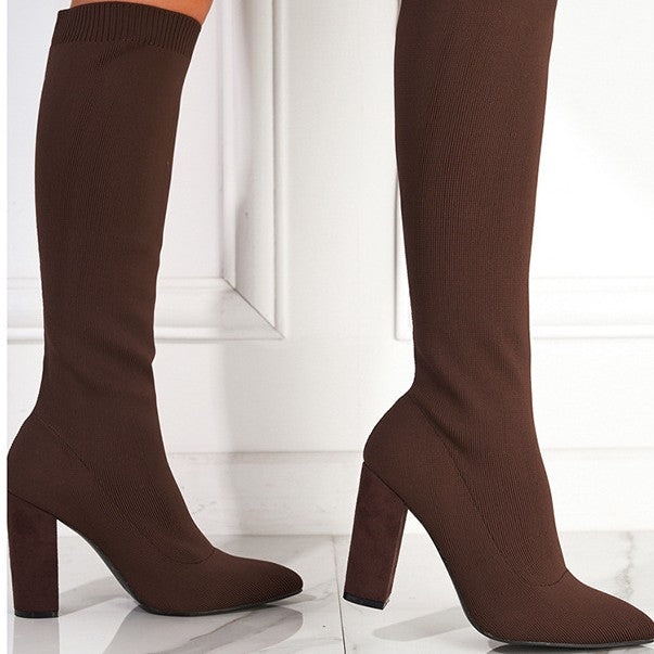 Pointed Toe Chunky Heel Stretch