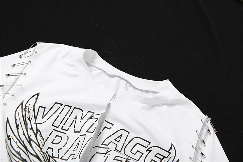 Women's Letter Digital Printed Low-cut Lace-up T-shirt