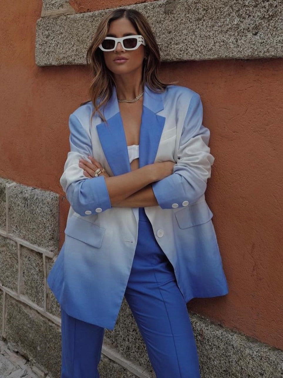 Women's Fashion Tie-dye Contrast Color Loose Suit Jacket