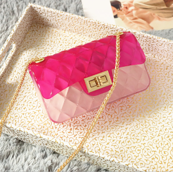 Ins super fire transparent mini bag female 2021 summer new jelly chain bag gradient wild Messenger bag