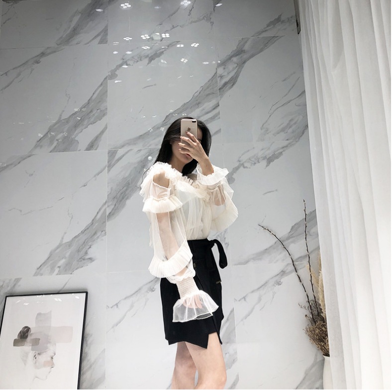 Ruffled tops slim skirt set