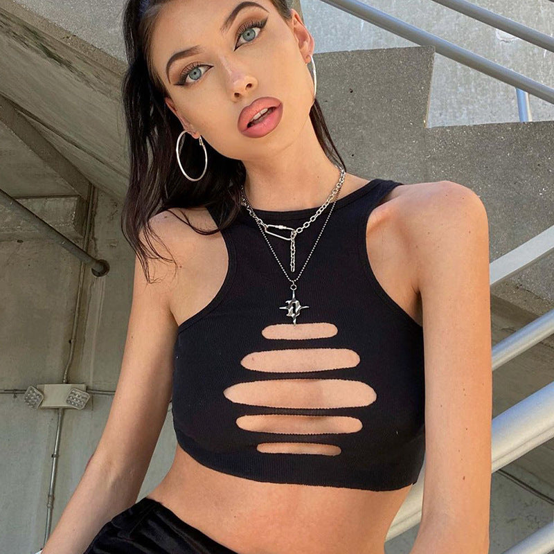 Spring And Summer Halter Cut-out Yoga Slim-fit Tank Sports Burning Flower Top