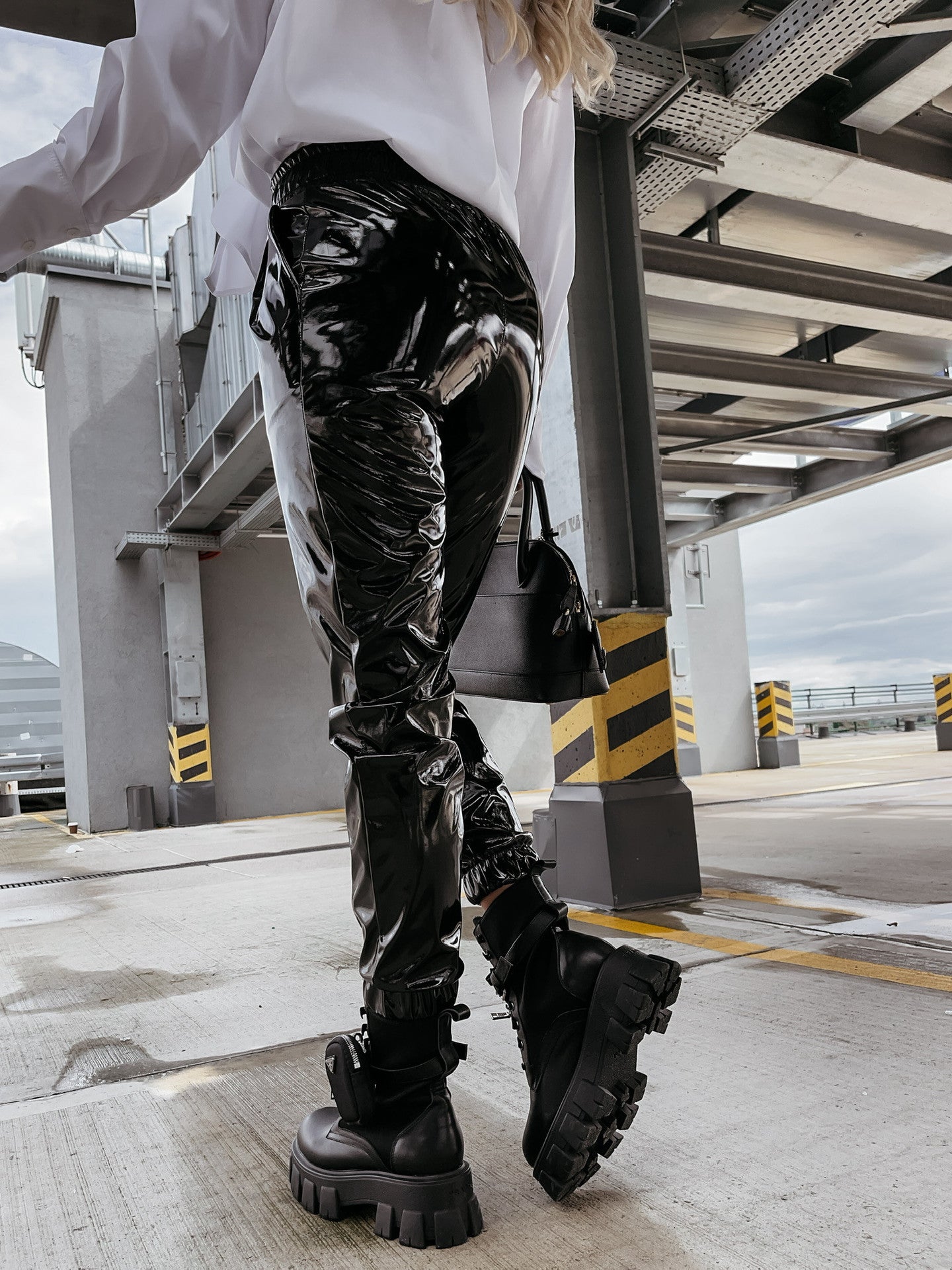 Super Bright PU Casual Women's Leather Sweatpants