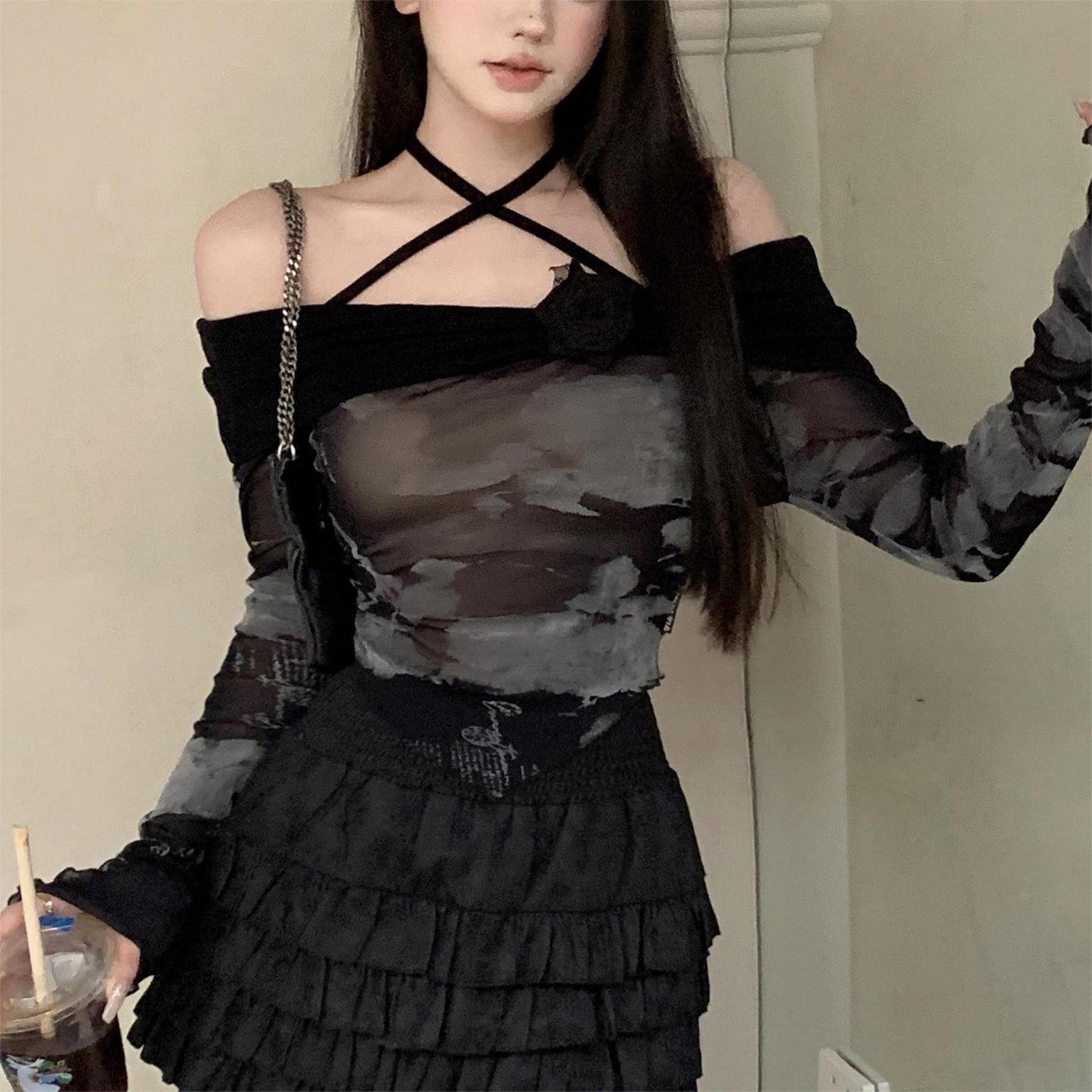 Design Contrast Color Irregular Slim-fit Tight Sun Protection Top