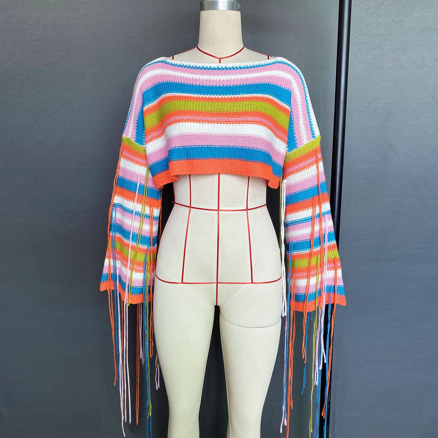 Best Selling Women's Clothes Rainbow Tassel Vacation Style Loose Sweater