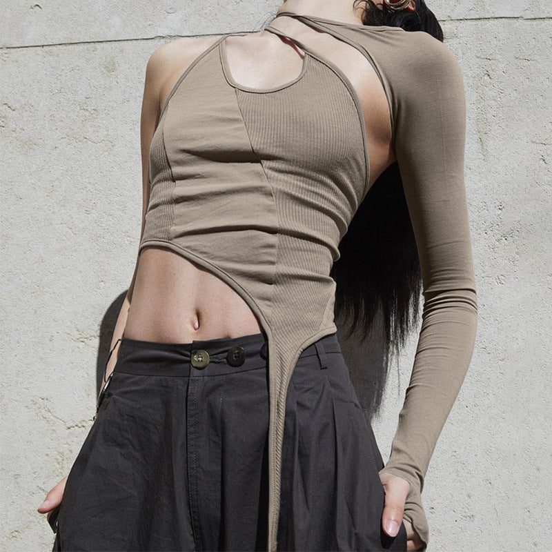 Hollow Irregular Single Sleeve Top Hot Girl Slim Fit Slimming T-shirt