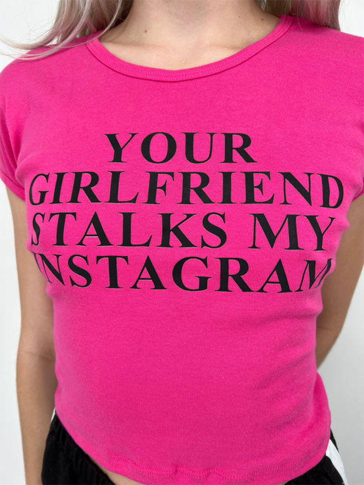 Round Neck Short Sleeve Letter Women's Printed Wear Top T-shirt