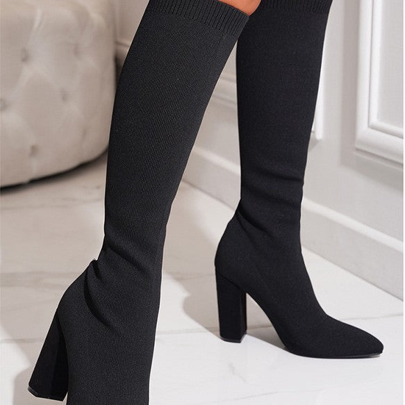 Pointed Toe Chunky Heel Stretch