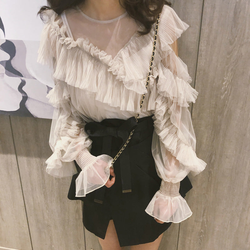 Ruffled tops slim skirt set