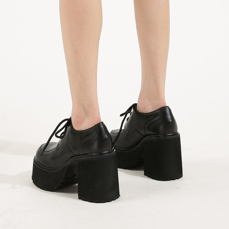 Platform Muffin Lace Up Round Toe Chunky Heel Platform