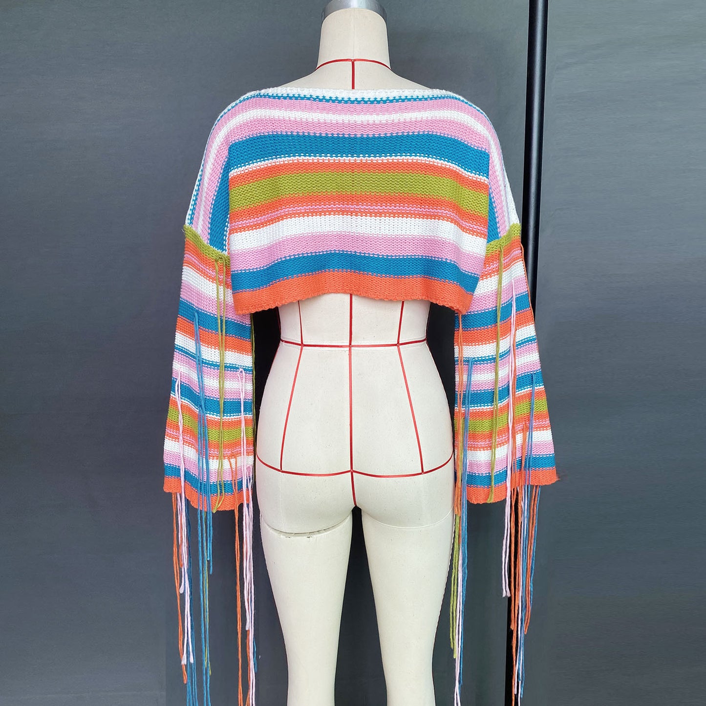 Best Selling Women's Clothes Rainbow Tassel Vacation Style Loose Sweater