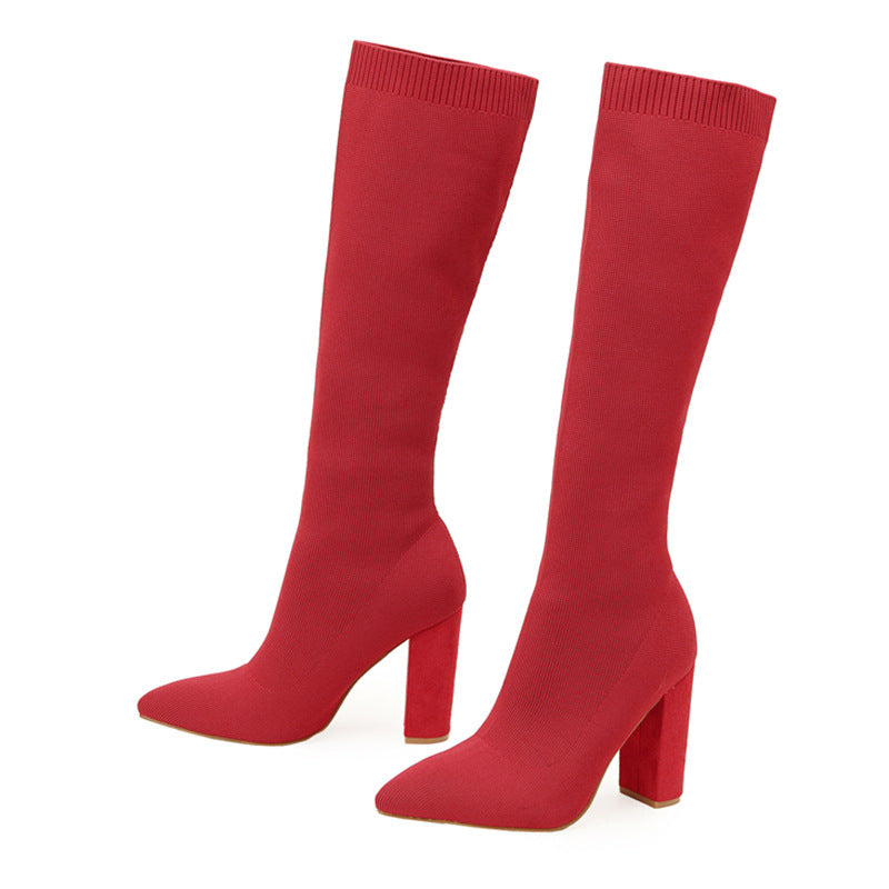 Pointed Toe Chunky Heel Stretch