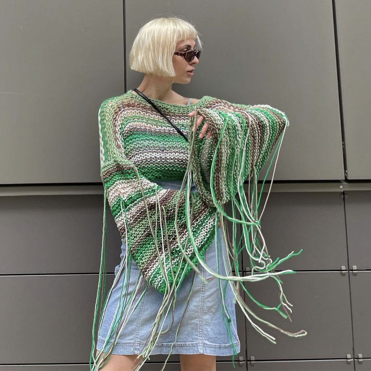 Best Selling Women's Clothes Rainbow Tassel Vacation Style Loose Sweater