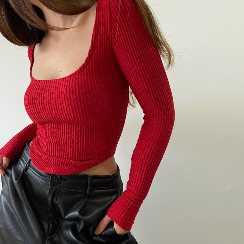 Women's Ribbed Long-sleeved Top T-shirt