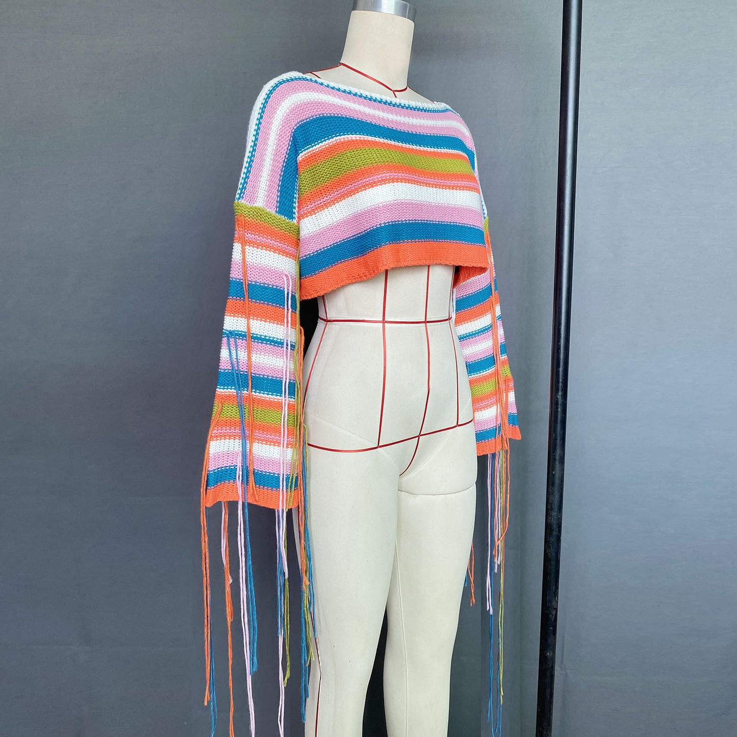 Best Selling Women's Clothes Rainbow Tassel Vacation Style Loose Sweater