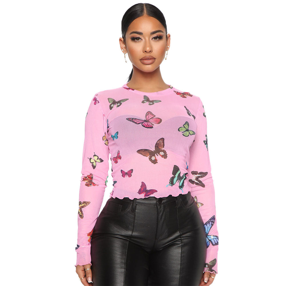 Women's Printed Long-sleeved Bottoming Shirt