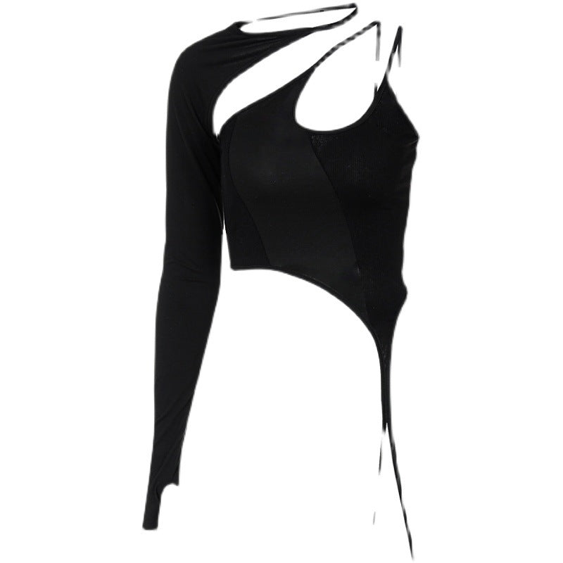 Hollow Irregular Single Sleeve Top Hot Girl Slim Fit Slimming T-shirt