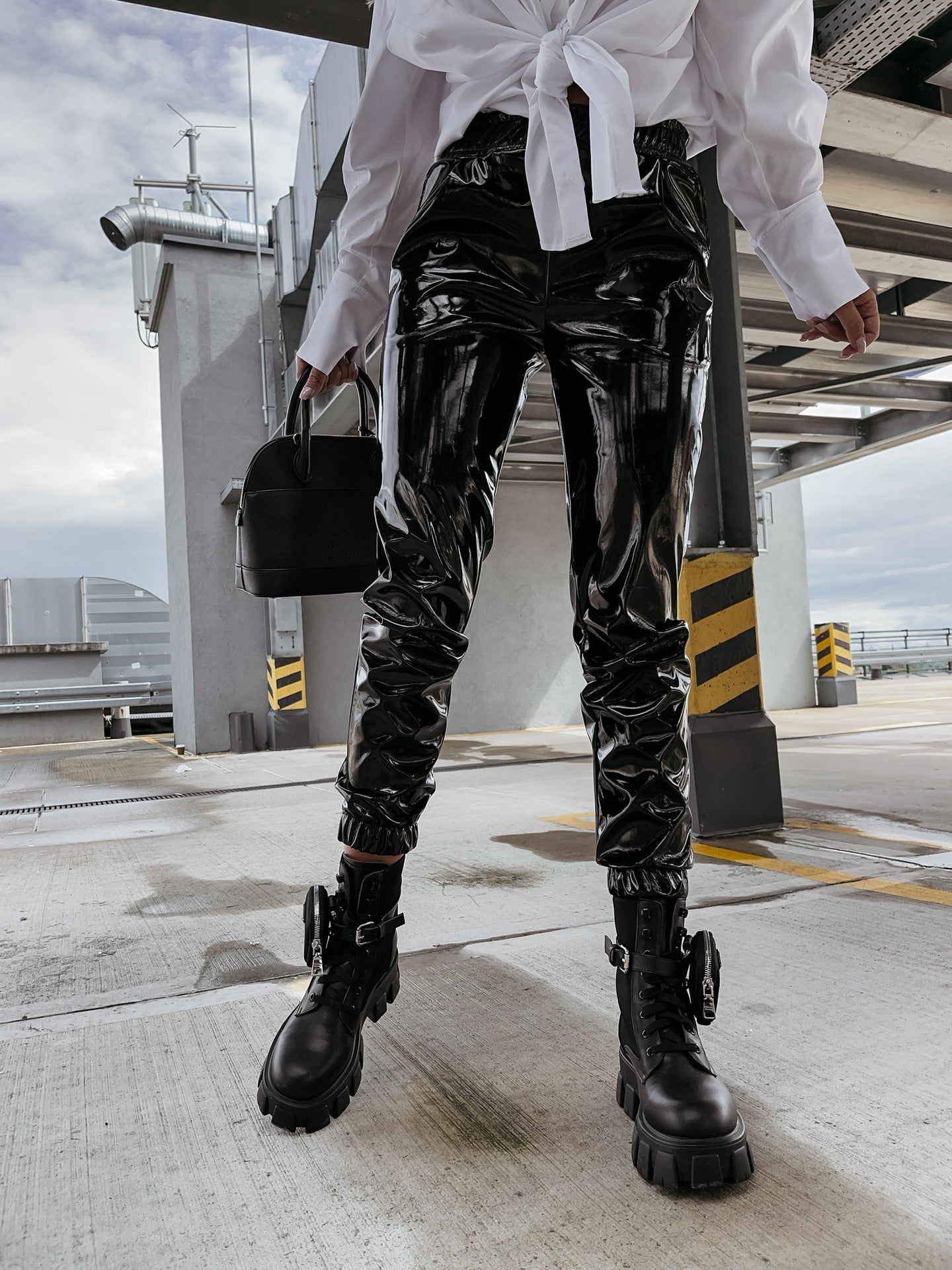 Super Bright PU Casual Women's Leather Sweatpants