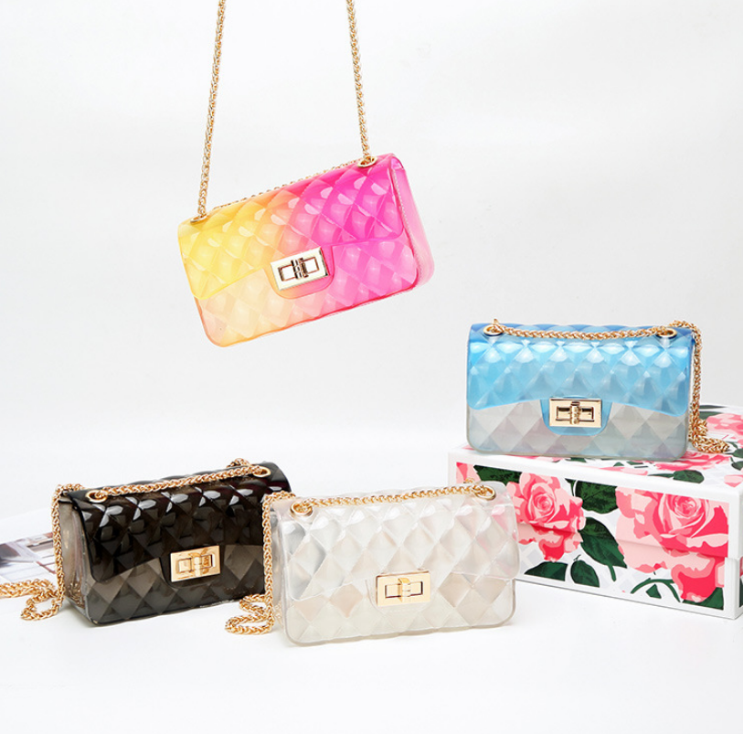 Ins super fire transparent mini bag female 2021 summer new jelly chain bag gradient wild Messenger bag