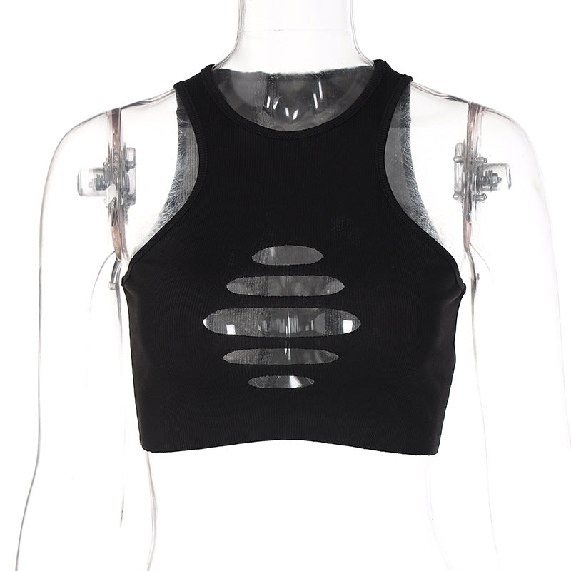 Spring And Summer Halter Cut-out Yoga Slim-fit Tank Sports Burning Flower Top