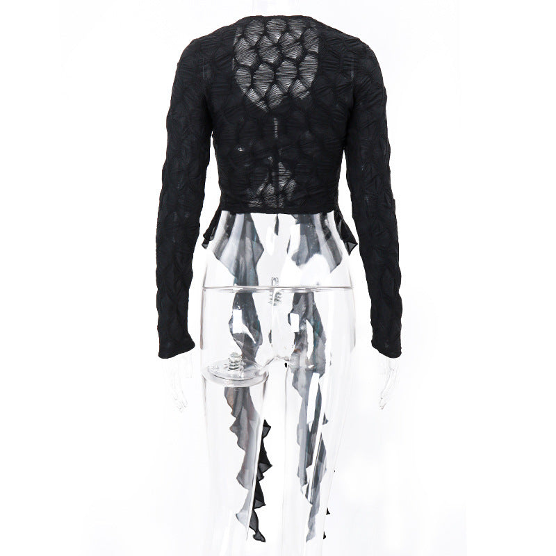 Irregular Lotus Collar Flower Decoration Long-sleeved Top