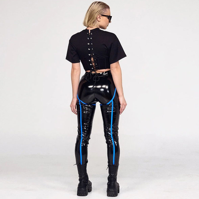 Fashion Women's Motorcycle Cool PU Bright Leather Pants