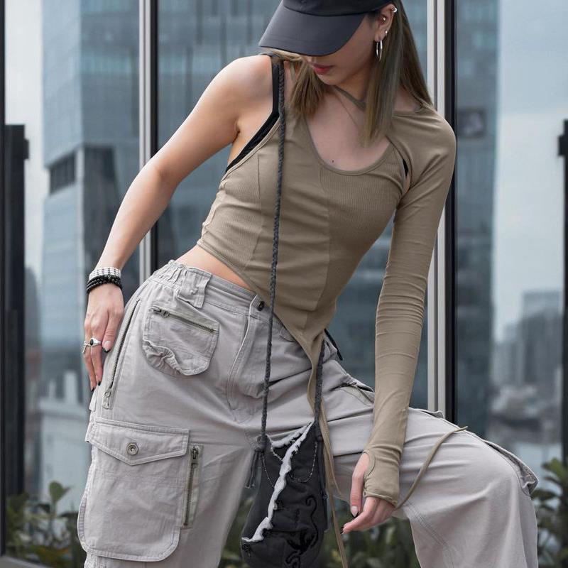 Hollow Irregular Single Sleeve Top Hot Girl Slim Fit Slimming T-shirt