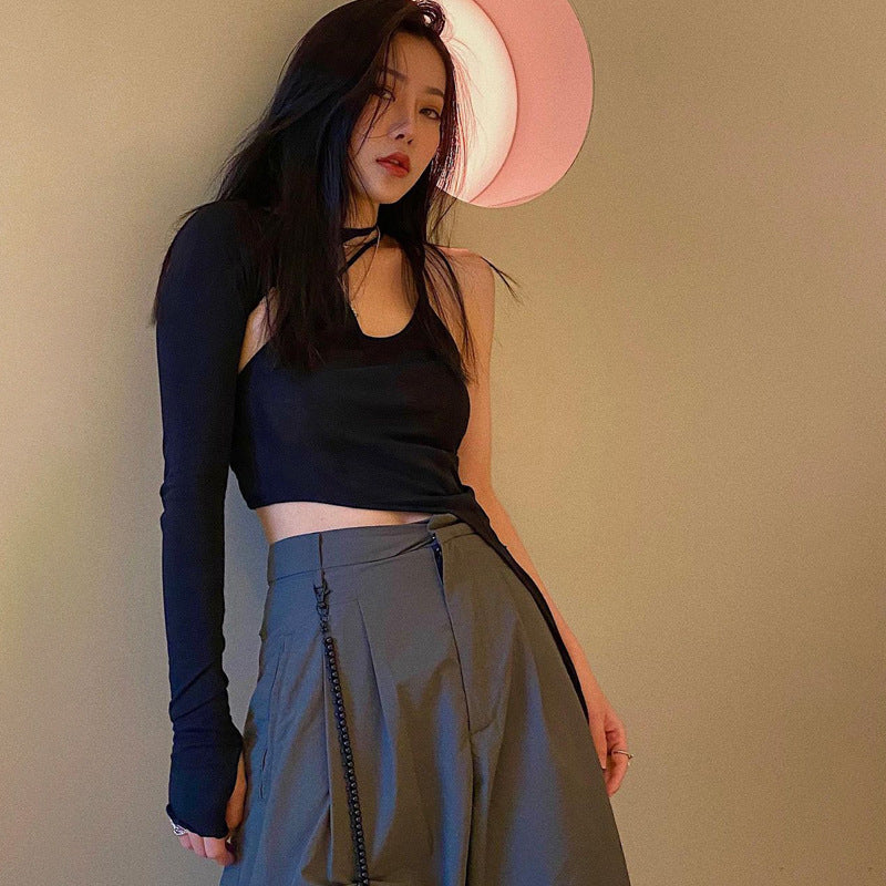 Hollow Irregular Single Sleeve Top Hot Girl Slim Fit Slimming T-shirt
