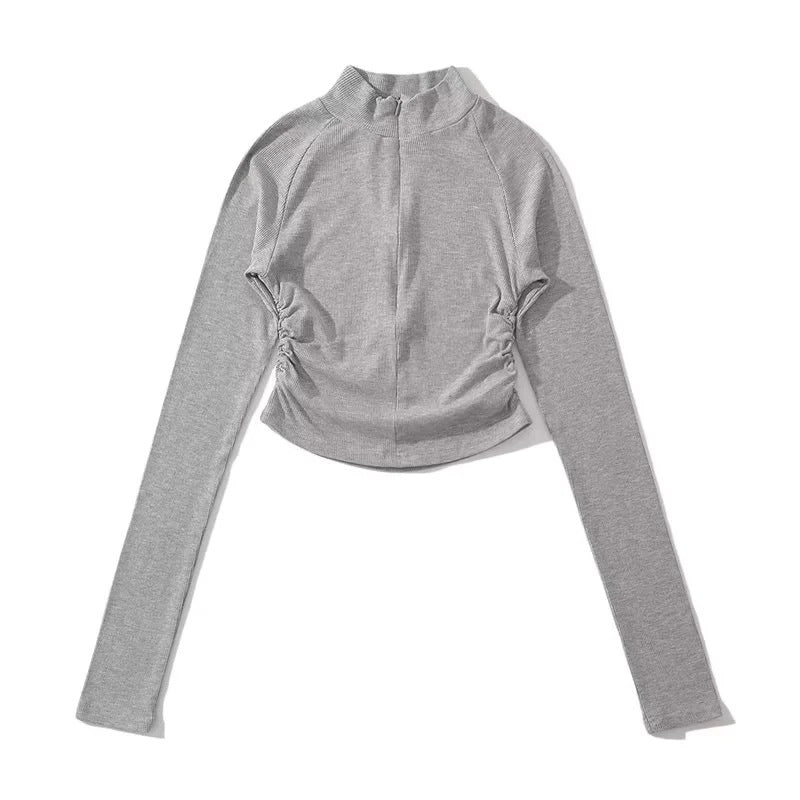 Hot Girl Half Turtleneck Design Bottoming Shirt Long Sleeve Top