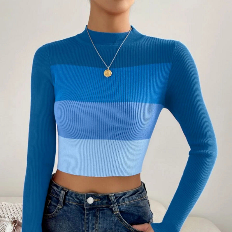 Women's Midriff-baring Sweater Striped Slim-fit Pullover Sweater