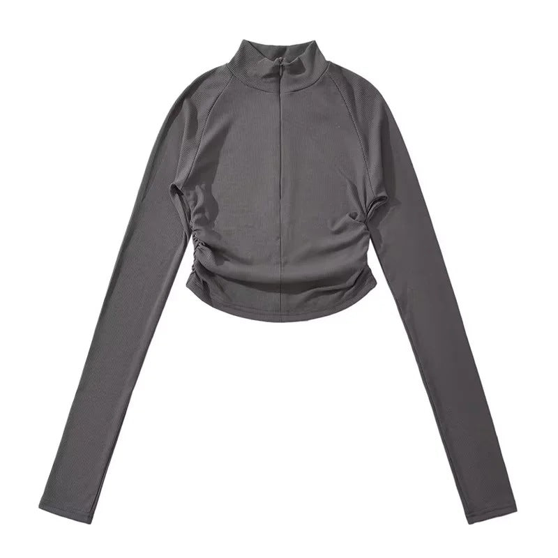 Hot Girl Half Turtleneck Design Bottoming Shirt Long Sleeve Top