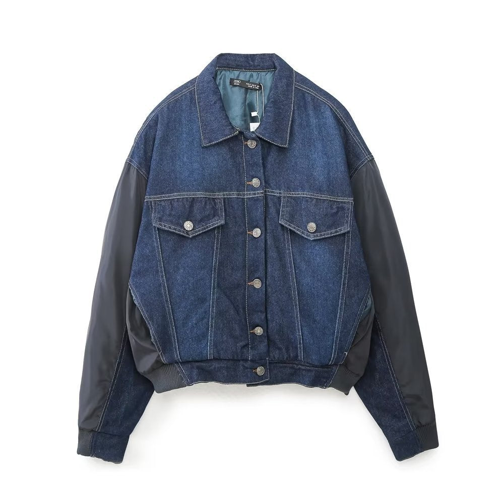 Women's Casual Patchwork Denim Pilot Jacket Coat