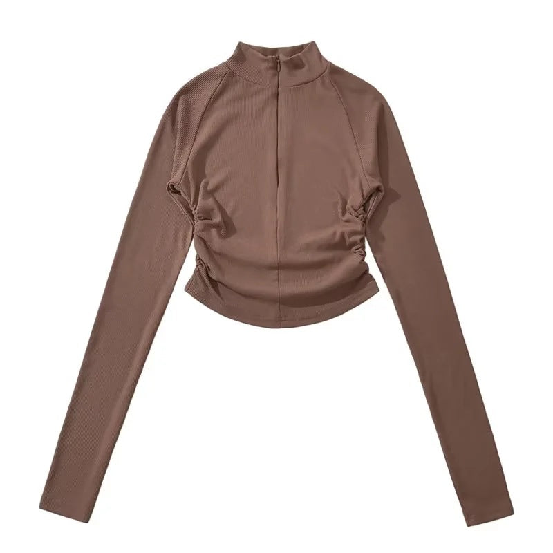 Hot Girl Half Turtleneck Design Bottoming Shirt Long Sleeve Top