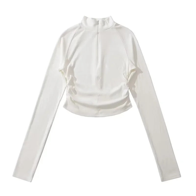 Hot Girl Half Turtleneck Design Bottoming Shirt Long Sleeve Top