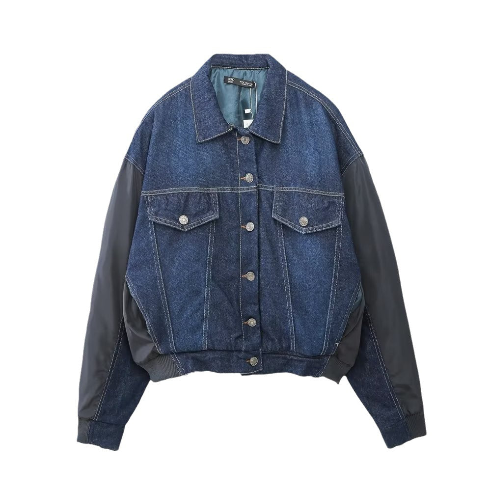 Women's Casual Patchwork Denim Pilot Jacket Coat