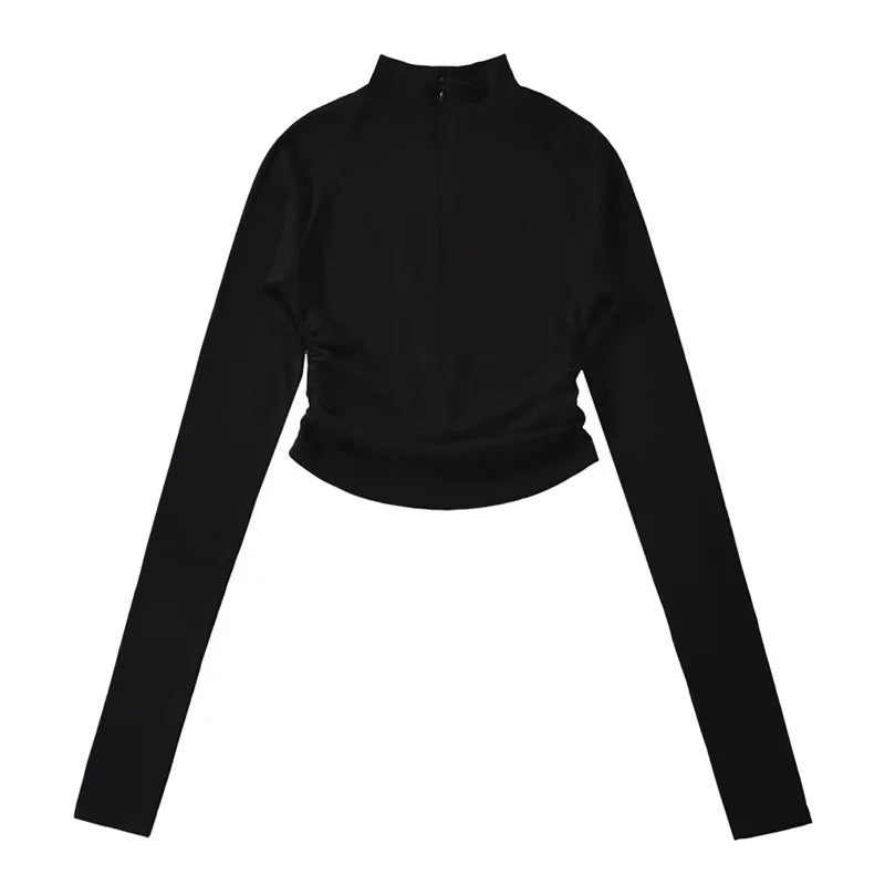 Hot Girl Half Turtleneck Design Bottoming Shirt Long Sleeve Top