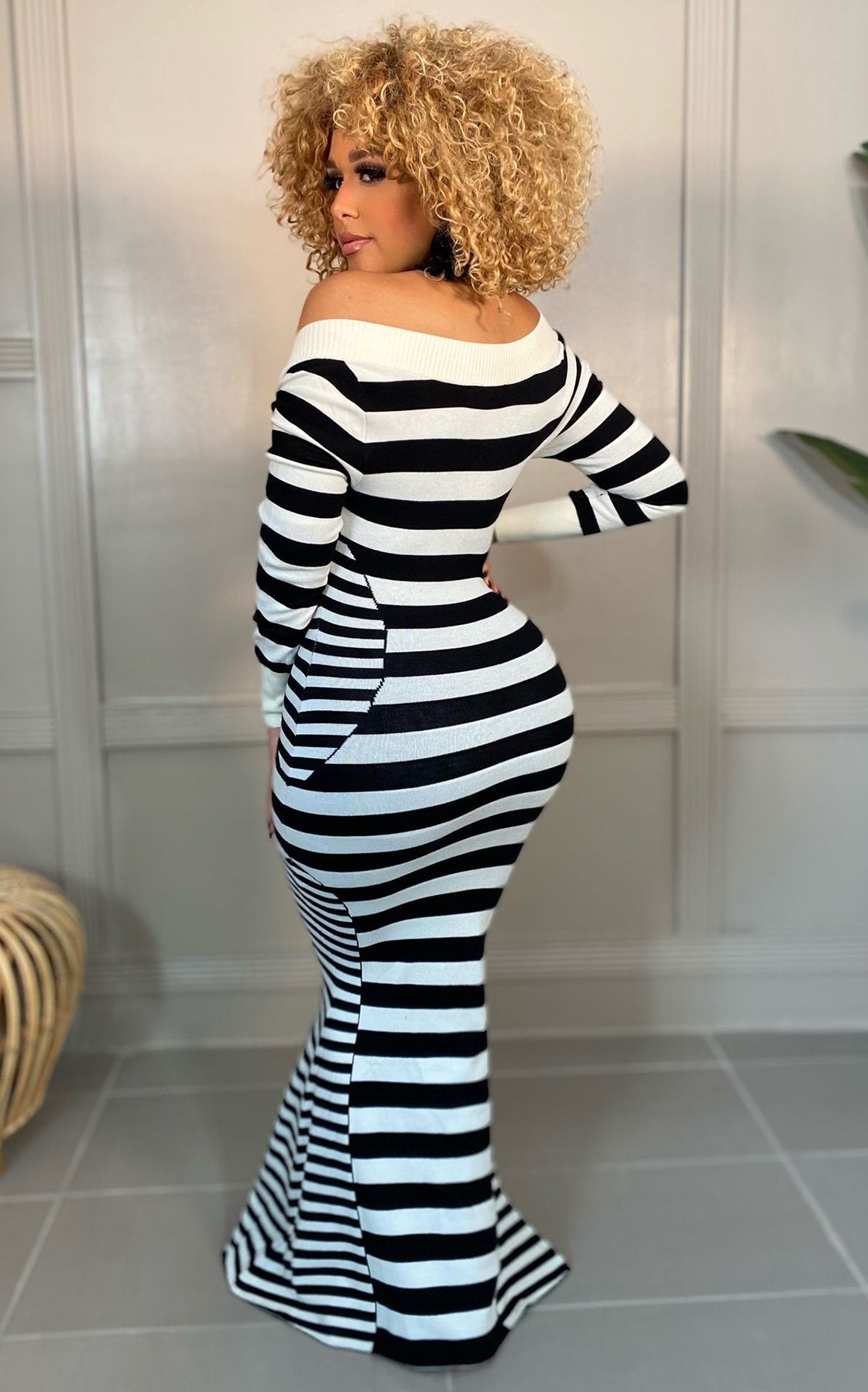 Autumn And Winter New Striped Sheath Long Dress