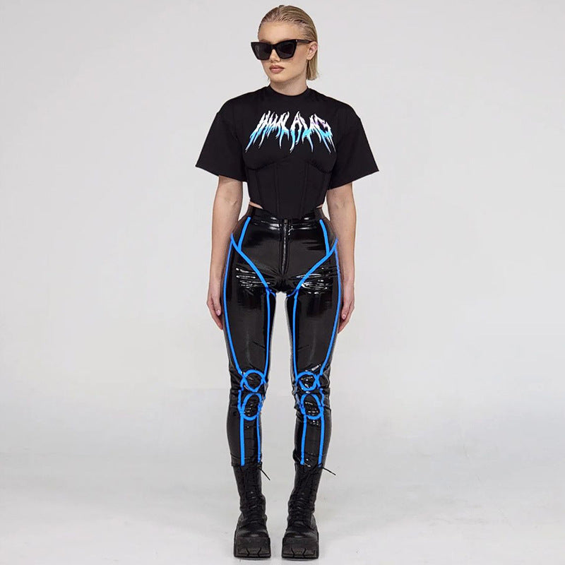 Fashion Women's Motorcycle Cool PU Bright Leather Pants