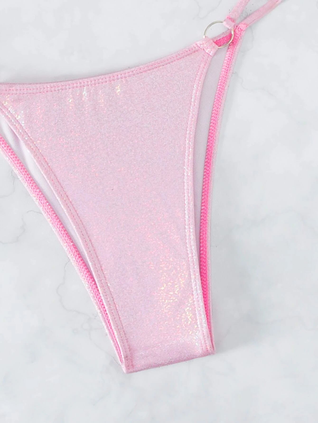 SHEIN Swim SXY Glitter Bikini Set Halter Micro Triangle Bra & Ring Linked Cheeky Bottom 2 Piece Swimsuit