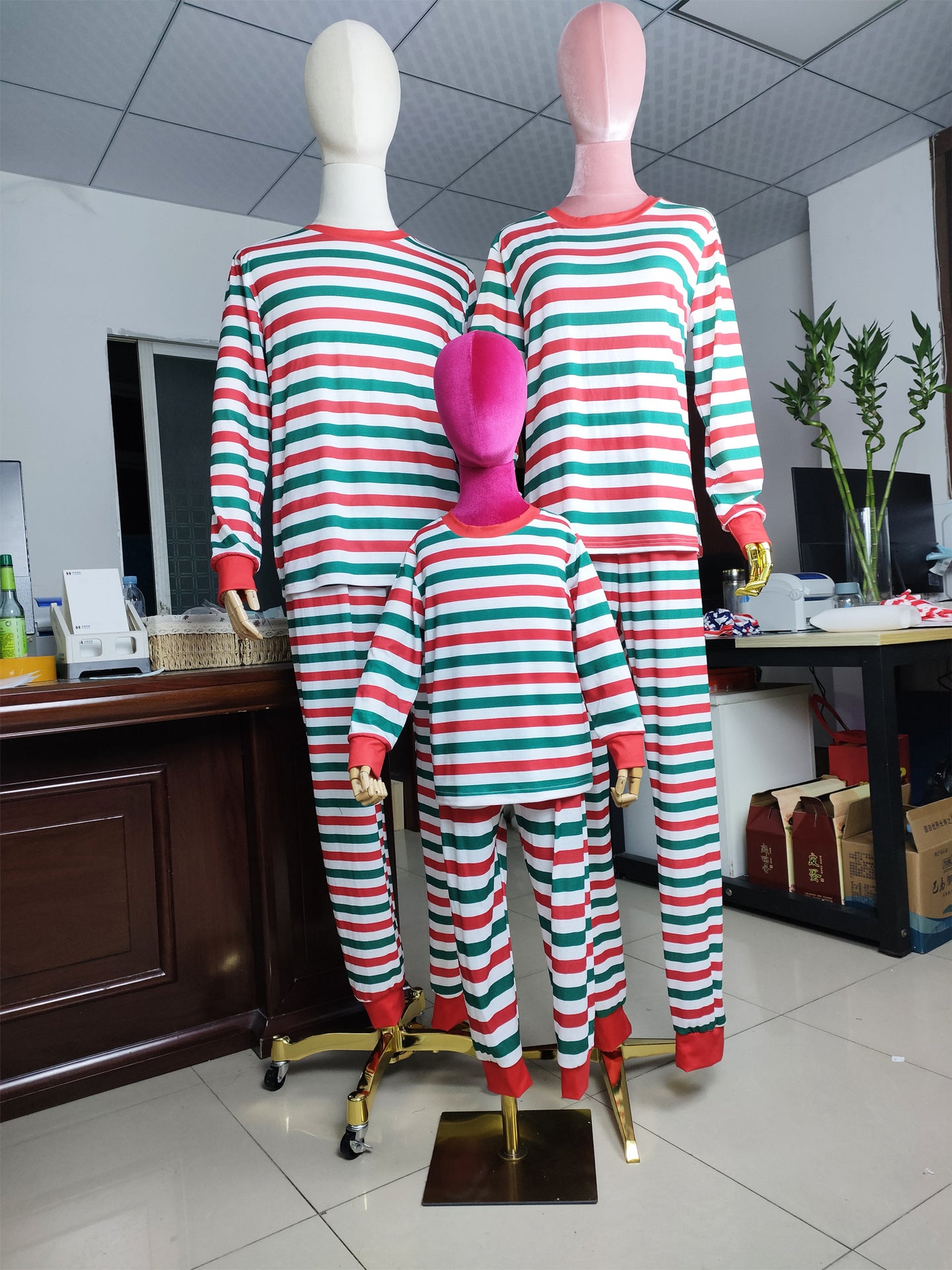 Women's Christmas Parent-child Wear Striped Round Neck