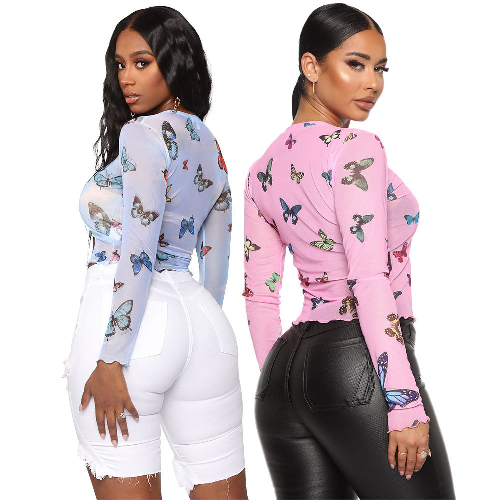 Women's Printed Long-sleeved Bottoming Shirt