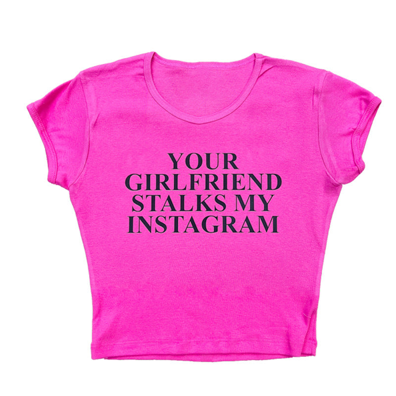 Round Neck Short Sleeve Letter Women's Printed Wear Top T-shirt