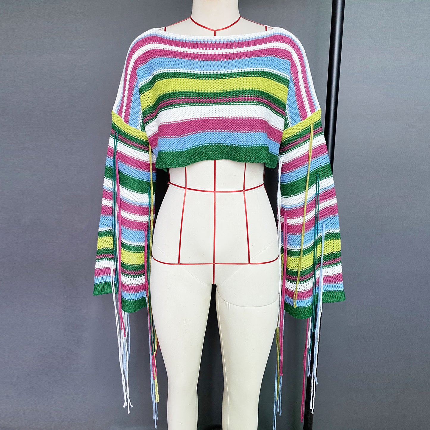 Best Selling Women's Clothes Rainbow Tassel Vacation Style Loose Sweater