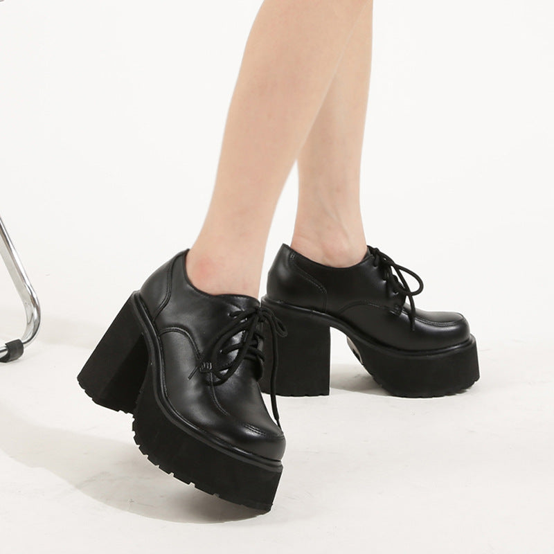 Platform Muffin Lace Up Round Toe Chunky Heel Platform