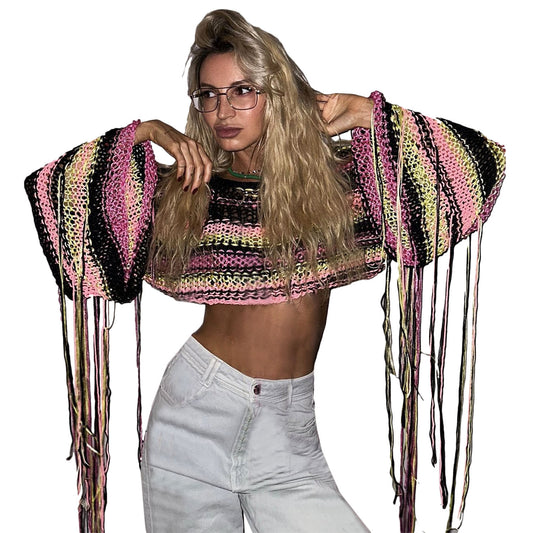 Best Selling Women's Clothes Rainbow Tassel Vacation Style Loose Sweater