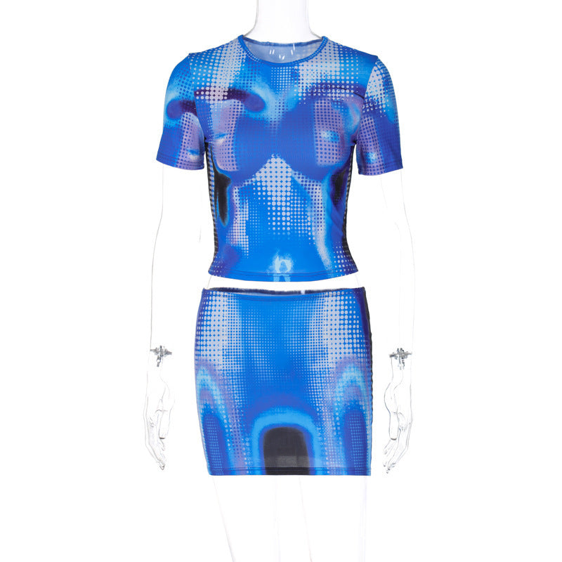 Sexy Print Personality Street Style Short Skirt Suit