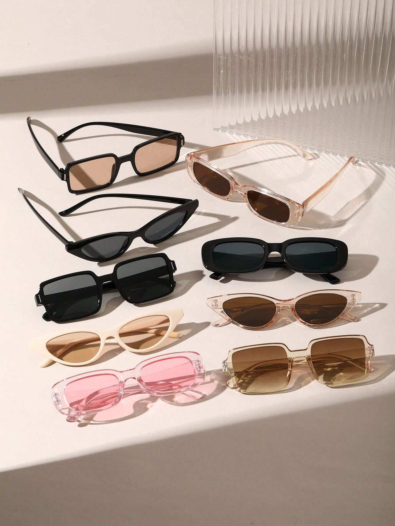 9Pcs Plastic Frame Geometric & Classic Sunglasses Combo, Summer Decoration Vintage Shades Beach Accessories